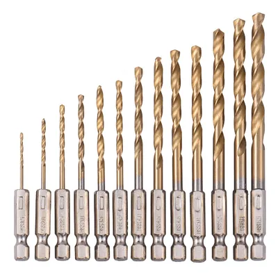 Produktbild von 13Pcs HSS Sechskantschaft Bohrer Set Schnellwechsel Titan beschichtet Twist
