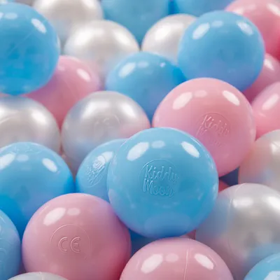Produktbild von KiddyMoon 300 ∅ 7cm kinder bälle spielbälle für bällebad baby plastikbälle  eu, baby blau/puderrosa/perle