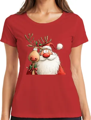 Produktbild von Weihnachtsmann Rentier rote Nase lustig Weihnachten Geschenk Damen T-Shirt, Rot, L