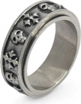 Produktbild von Anti Stress Anxiety Ring Gothic Totenkopf Kreuz Schmuck Silber US 7