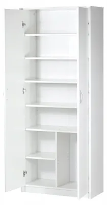 Image de Armoire multi-usages blanche 74cm Largeur 180cm Hauteur avec six étagères et un compartiment supplémentaire, armoire de classement armoire de ménage Organizer en bois MDF