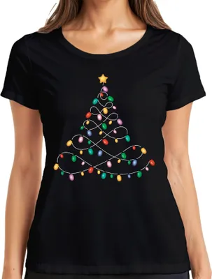 Produktbild von Lichterkette Tannenbaum - Weihnachten Weihnachtsgeschenk Christmas Damen T-Shirt, Schwarz, M