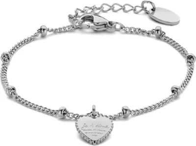 Produktbild von Geschenk für sie CO88 8CB-90775 Stahlarmband – Damen – Anhänger – Herz – Panzerkette mit Kugeln – 16,5 + 3 cm – Silberfarben