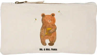 Produktbild von Mr. & Mrs. Panda Schlampermäppchen Bär Honig Größe S Klein - Weiß - Geschenk, Mäppchen, Kulturbeutel, Stifteetui, Liebe, Stoffbeutel, Federtasche, Partner, Federmappe