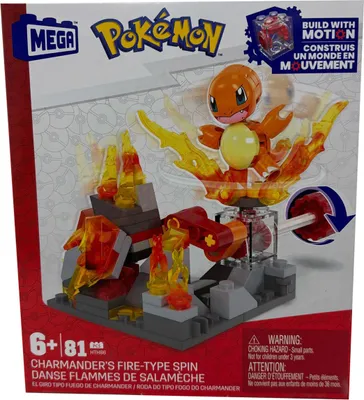 Immagine prodotto di Pokemon - Spin del tipo Fuoco di Charmander, Glumanda, set da costruzione, 81 pezzi, figura da collezione, Mega HTH86