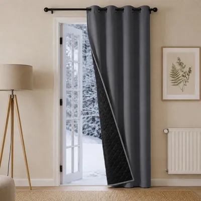 Produktbild von Thermovorhang Vorhang Kälteschutz Blickdicht Gardinen mit Ösen Verdunklungsvorhang Ösenschal Türvorhang, Grau, B132xH160cm