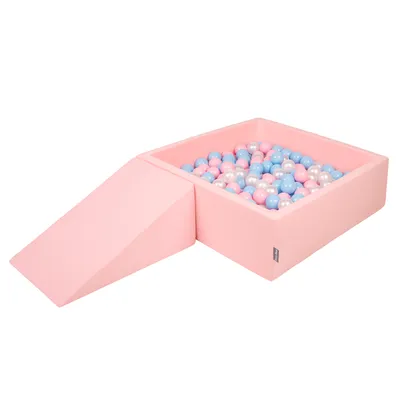 Obrázok produktu pre KiddyMoon Mäkké penové ihrisko pre deti s Štvorec loptičkovým ihriskom (200 ∅ 7 cm) s mäkkými prekážkami a loptičkovým bazénom,  vyrobené v EÚ, Ružová: Babyblue/Púdrovo ružová/Perla, Klin