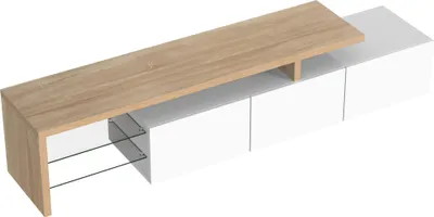 Immagine prodotto di okwish mobile TV moderno 197,5x39x42 cm, design elegante e raffinato, pratico spazio contenitivo, nero lucido, effetto legno, ripiano in vetro, illuminazione a LED (bianca)