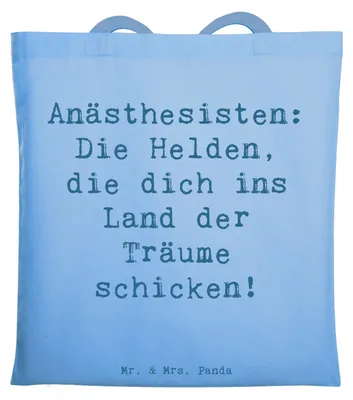 Produktbild von Mr. & Mrs. Panda Tote Bag Spruch Anästhesist Held - Sky Blue - Geschenk, Einfühlungsvermögen, Tasche, Baumwollbeutel, Shopping, Jutebeutel, Anästhesisten Anerkennung