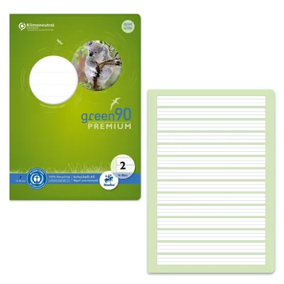 Produktbild von STAUFEN Green Schulheft Lin2 A5 16 Blatt 90g/qm 4/4/4mm liniert farbig