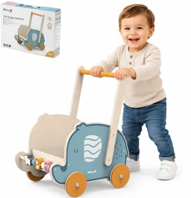 Productafbeelding van Viga Polarb Houten 2-in-1 Kinderwagen Walker Olifant