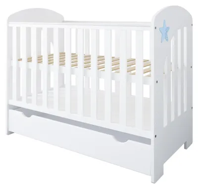 Immagine prodotto di ZEE STAR Lettino Neonato 2in1 120x60 cm Bianco Stella Blu Con Cassetto Lettino Trasformabile Letto Junior Bambino Legno
