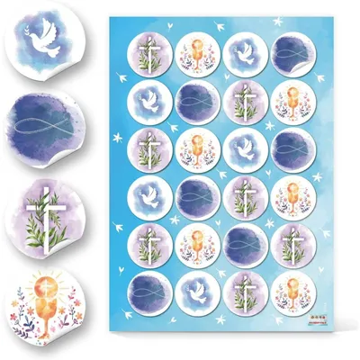 Produktbild von Logbuch-Verlag 24 Sticker mit christlichen Motiven 4 cm - Fisch Kreuz Taube Kelch - Symbolaufkleber Geschenkaufkleber Glaube Kommunion Taufe96 Aufkleber / 4 Bögen