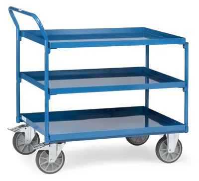 Produktbild von Fetra Tischwagen mit Wannen - Traglast 400 kg - Ladefläche 700 x 1.000 mm (BxT) - 3 Etagen - senkrechter Griff