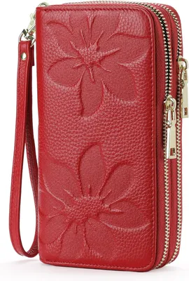 Produktbild von Große Damen Geldbörse mit RFID, Leder Portemonnaie mit Doppelreißverschluss, 16 Kartenfächern, Münzfach & Handschlaufe – geräumige Brieftasche Damen