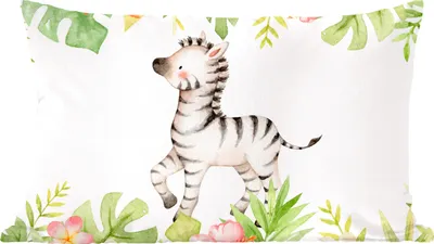 Produktbild von MuchoWow® Zierkissen Sofakissen Wohnzimmer Dekokissen 50x30 cm Zebra - Blumen - Dschungel - Aquarell - Wohnzimmerdekoration - Polster mit Photo