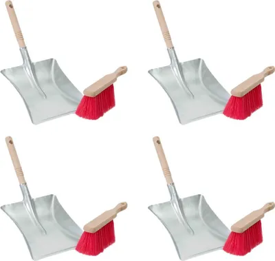 Produktbild von Novaliv 4x Kehrschaufel Set verzinkt Elastonborsten Kehrblech und Handfeger Set Kehrset Kehrgarnitur dustpan and brush Handfeger Elaston Kehrwisch Kaminzubehör Kaminbesen Kehrschaufel