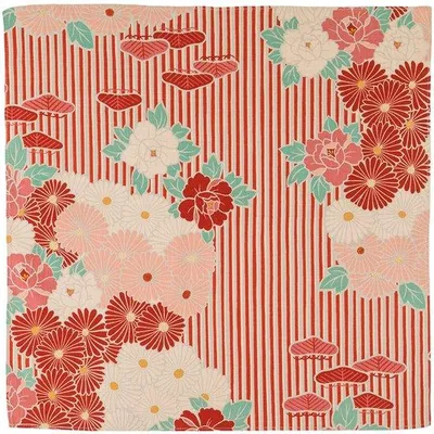 Produktbild von Japanischer Furoshiki-Beutel aus 100% Baumwolle, 50 cm, Retro-Blumenrot, klein