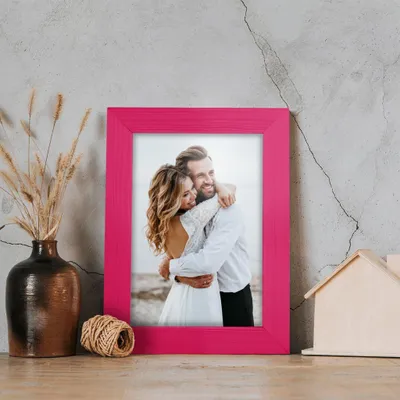 Produktbild von MG Design 3er Set Bilderrahmen 9 x 13 cm - Fotorahmen mit Rosa Echtholzrahmen und bruchsicherem Acrylglas, Hoch & Quer zum Aufhängen, zum Aufstellen
