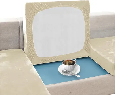 Produktbild von Elastischer Velours-Sitzkissenbezug für Sofa 80–100 cm in Creme – Schonbezug