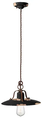 Image de Ferroluce Country Lampe à suspendre en céramique Ø 30cm noire ronde