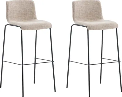 Produktbild von 2er Set Barhocker TENAR - Stoff Creme 43x48x100 cm Schwarz | Barstuhl Mit Lehne Tresenhocker Tresenstuhl Kneipenhocker Kneipenstuhl