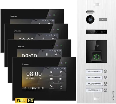 Produktbild von Balter EVO HD Video Türsprechanlage mit Fingerprint und RFID für 4 Familienhaus, 4x Monitore