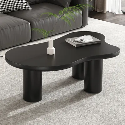 Produktbild von STILVORA Couchtisch in Wolkenform,Unregelmäßiger Kaffeetisch mit MDF-Tischplatte und PVC-Beine,Sofatisch mit Filzunterlage,Schwarz