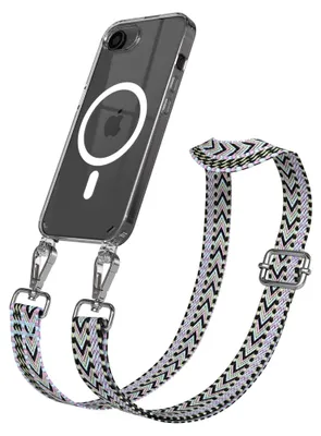 Produktbild von EAZY CASE - Handykette mit MagSafe Hülle für Apple iPhone 16e, Handyband ZigZag Style,Karabiner Silber, Umhängeband in Lila