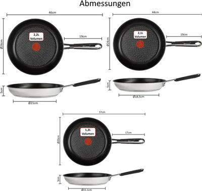 Produktbild von Tefal Jamie Oliver J90933 Pfannenset 3-tlg – Induktionsgeeignet, Antihaft 20cm/24cm/28cm, Edelstahl Pfannen mit Thermo-Spot, Inkl. Pfannenwender