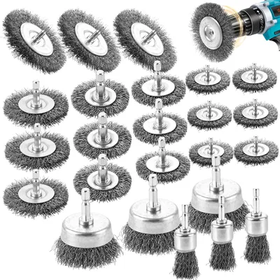 Drahtbürsten-Set 24-teilig, 6 mm, für Bohrmaschine, Entrosten