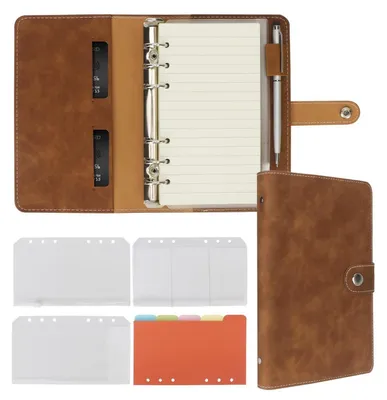 Produktbild von A6 Ringbuch Kunstleder Braun mit 100GSM Papier, Bindertaschen & Teiler