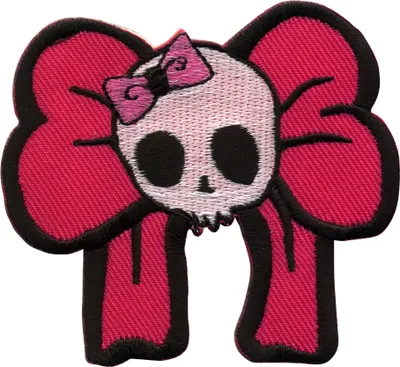 Produktbild von Aufnäher - Totenkopf mit Schleife - pink-rosa - Patch