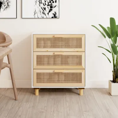 Obrázok produktu pre vidaXL Príborník biely 60x30x70 cm Borovicový masív a prírodný ratan