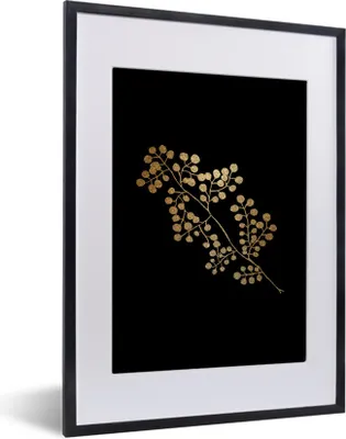 Produktbild von MuchoWow® MuchoWow® Gerahmtes Poster Gold - Blätter - Zweig 30x40 cm - Poster mit zchwarzem Bilderrahmen - Wandposter Schlafzimmer