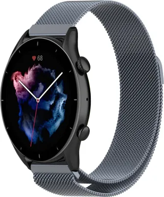 Produktbild von Strap-it Milanese Armband - Kompatibel mit Amazfit GTR 3 (Pro) Armband Ersatzarmband Edelstahl - Armband mit Magnetverschluss - Hochwertiges Material - für Smartwatch 22mm Armband Grau
