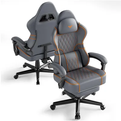 Produktbild von Arvioo Gaming Stuhl mit massagefunktion, Gaming Chair, Gamer Stuhl mit Fußstütze, Ergonomischer PC-Stuhl, Kunstleder gaming sessel, Grau