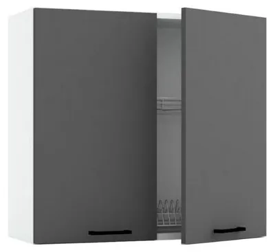 Productafbeelding van Keukenwandkast 80 cm - Grafietgrijs en asgrijs - met afdruiprek - Modulaire keuken - Keuken kast - Universele frontmontage
