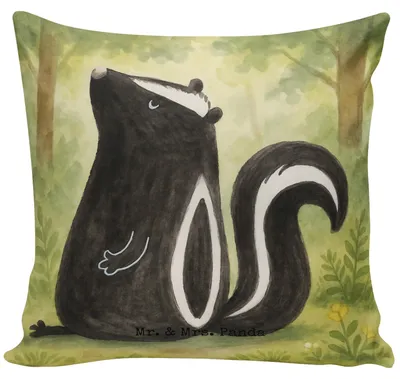 Produktbild von Mr. & Mrs. Panda kuschelkissen 40x40 Stinktier Sitzen Design - Weiß - Geschenk, Wildtier, Büro, Sofakissen, Raubtier, zier kissen, Spruch, Skunk, Polster, für sofa