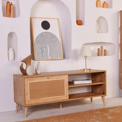 Image de Pesio - Meuble TV, 138x41x55h cm Chêne Marron, une Étagère