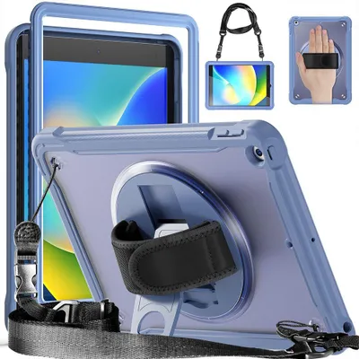 Image de Coque pour iPad 10,2 Pouces (7/8/9ème Génération, 2019/2020/2021) Protection Intégrale avec Bandoulière et Sangle - Violet
