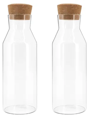 Glaskaraffe mit Korkdeckel, 2 x 1,2 l, hitzebeständig