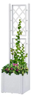 Produktbild von Hochbeet mit Rankgitter und Selbstbewässerungssystem, weiß, für Rasen und Garten