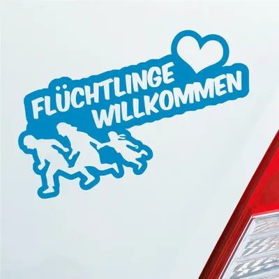 Produktbild von Auto Aufkleber Refugees Welcome Flüchtlinge Willkommen 20x9 cm Hellblau Sticker Heckscheibenaufkleber