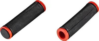 Image de Poignées Galano Toxic 124 mm x 22,2 mm pour vélo, jeu de poignées de guidon (droite et gauche), poignées en caoutchouc antidérapantes pour VTT (noir/rouge)