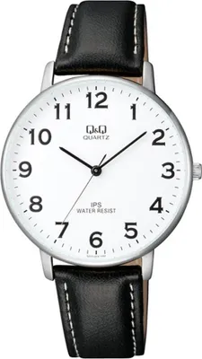 Produktbild von Q&Q Herrenuhr mit Kunstlederionsarmband, schwarz/silberfarbig, 3 bar
