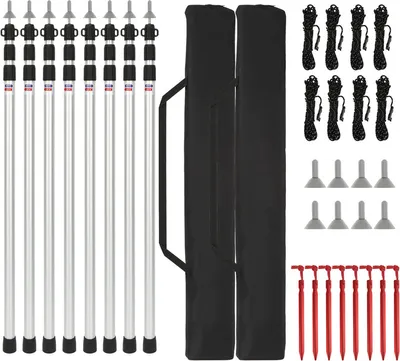 Image de Yakimz mâts de tente télescopiques, mâts réglables en aluminium pour tente, tarp, auvent ou bâche, extensibles de 88cm à 234cm 8 pièces