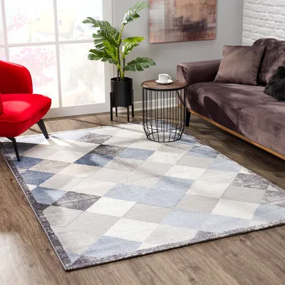 Produktbild von Teppich EVRA Grau mit geometrischem Design, 80x150 cm, 2,2 cm Florhöhe