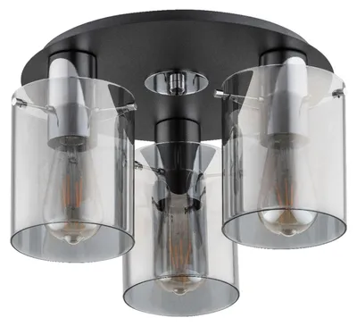 Produktbild von Deckenlampe Glas Metall E27 36 cm breit Schwarz Rauchglas Chrom 3-flammig Modern Deckenleuchte