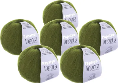Papatya Angora Style Winterwolle 6er Pack 600g Strickgarn mit 20% Merinowolle Oeko-Tex Olivgrün.